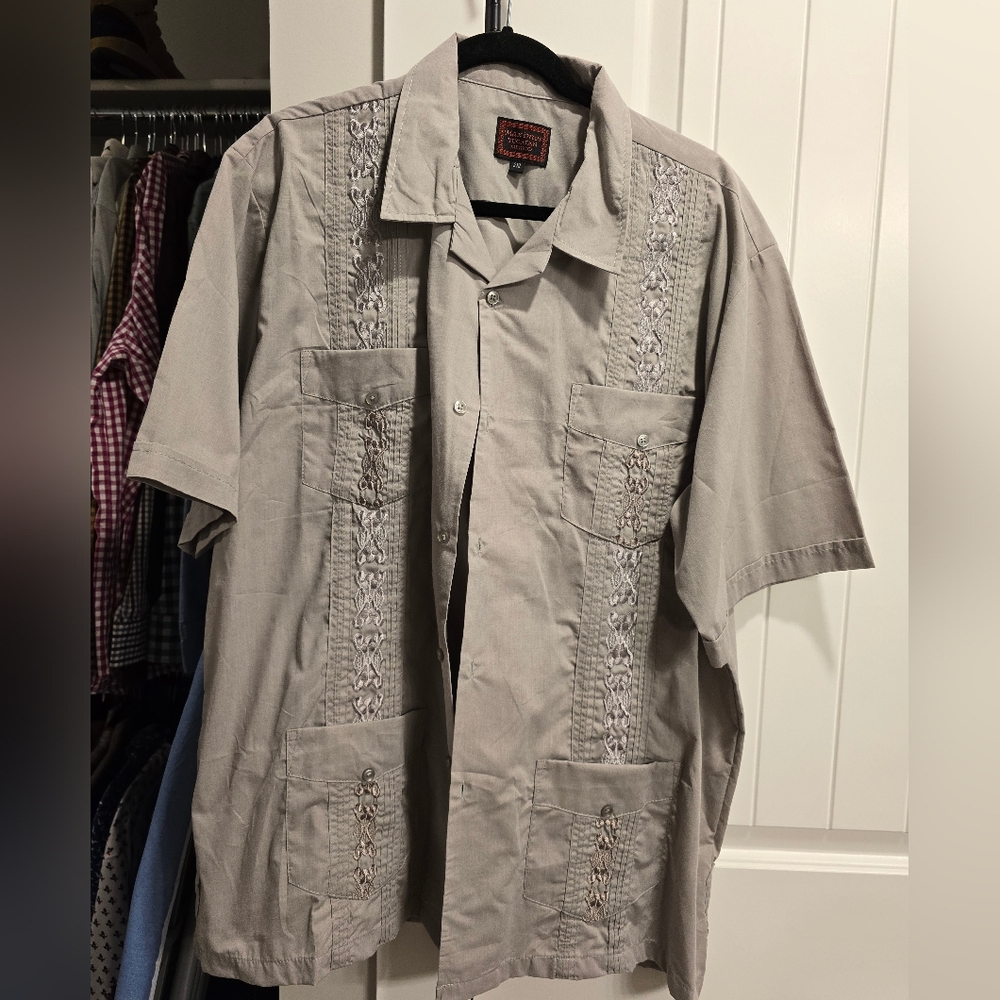 Guayabera Gray Embroidered Button-Up Shirt
